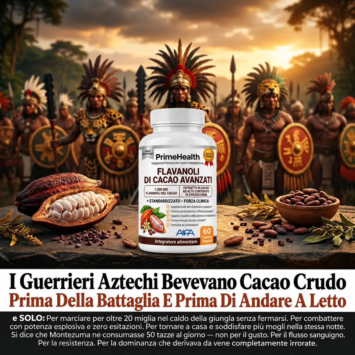 Capsule di Cacao Crudo PrimeHealth per Favorire la Circolazione Sanguigna e la Vitalità Maschile