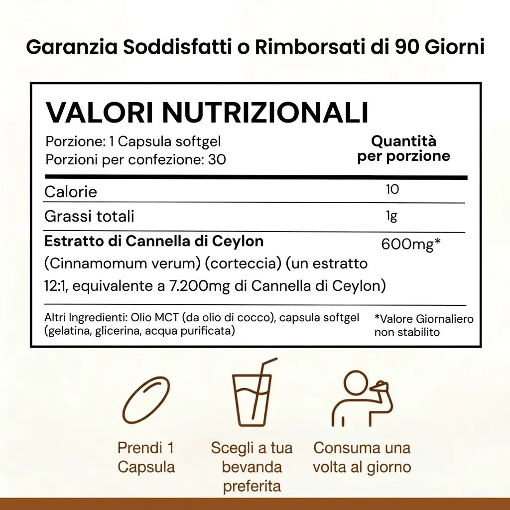 Cannella di Ceylon equivalente a 7200mg con Olio MCT