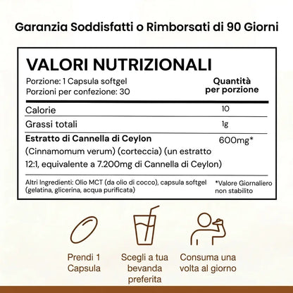 Cannella di Ceylon equivalente a 7200mg con Olio MCT