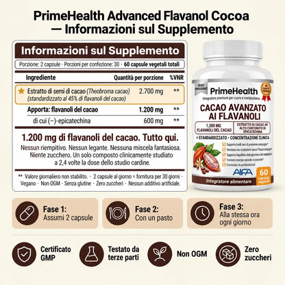 Capsule di Cacao Crudo PrimeHealth per Favorire la Circolazione Sanguigna e la Vitalità Maschile