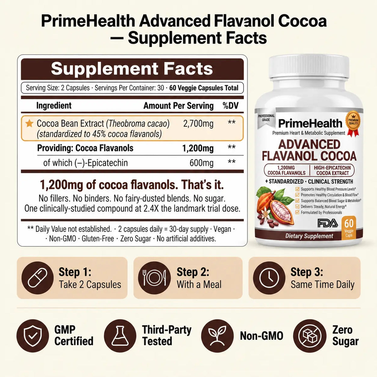 PrimeHealth Raw Cacao Capsules To Support Blood Flow And Male Vitality