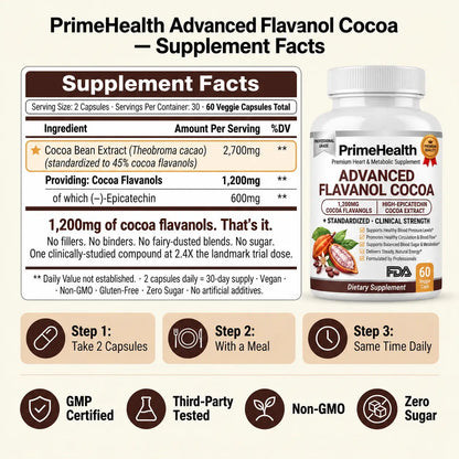 PrimeHealth Raw Cacao Capsules To Support Blood Flow And Male Vitality