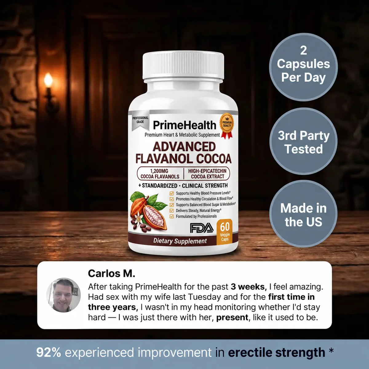 PrimeHealth Raw Cacao Capsules To Support Blood Flow And Male Vitality