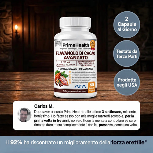 Capsule di Cacao Crudo PrimeHealth per Favorire la Circolazione Sanguigna e la Vitalità Maschile